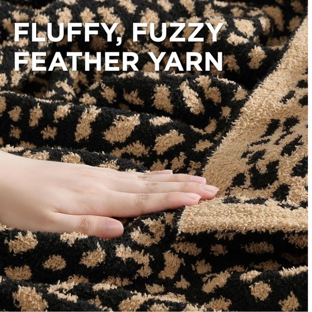 Juicy Couture Home Reversible Leopord Jacquard Feather Knit Throw Blanket - Picture 5 of 12